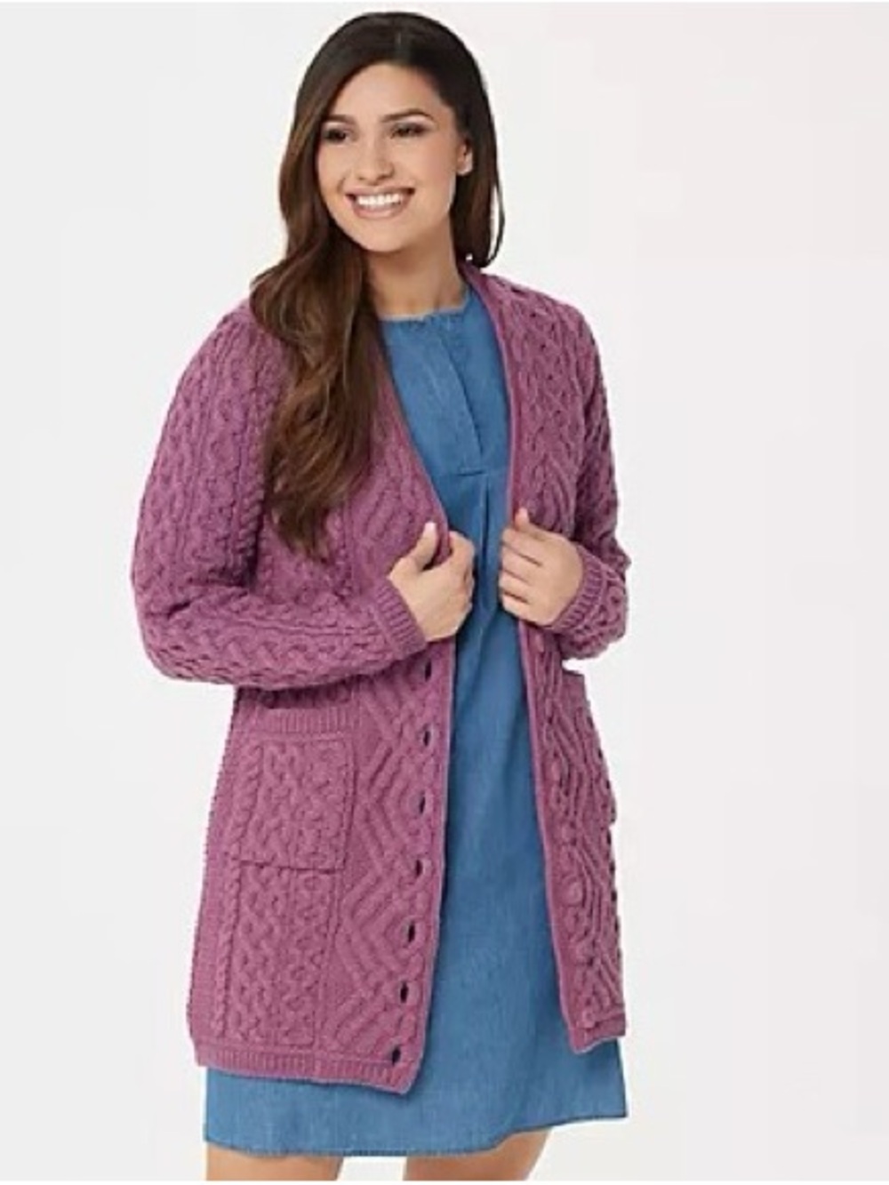 NWOT Aran Craft Merino Wool Boyfriend Button Front Cardigan - Women's-  L